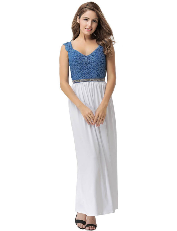 Glamorous Sleeveless White Blue Maxi Dress