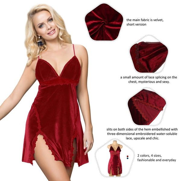 Velour Embroidery - Nightdress With G String - R80981-1
