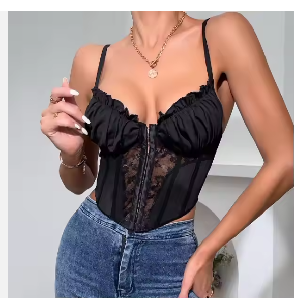 New Lingerie Perspective Lace Bra Pleated Wood Ear Edge Corset Top Breasted Fish Bone Underwear