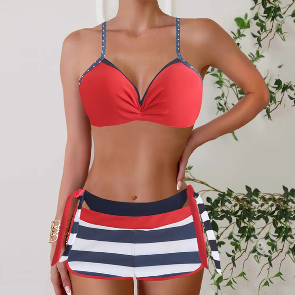 Red bra and stip shorts