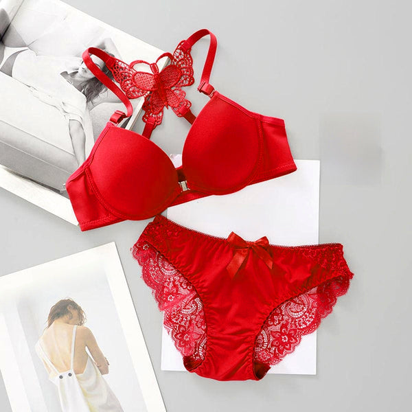 Elegant Butterfly Back Front-Closure Push-Up Bra & Panty Set for Women