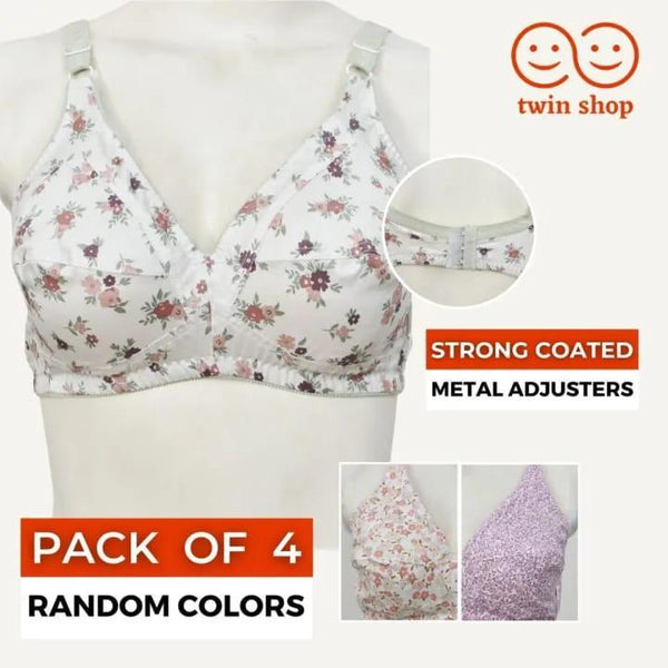 Cotton printed non paded bra - pack of 4